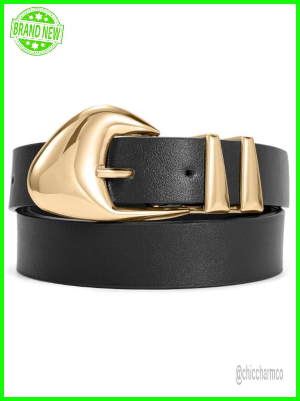 Women's Synthetic Leather Belt with Gold Buckle, Waist Belt for Jeans and